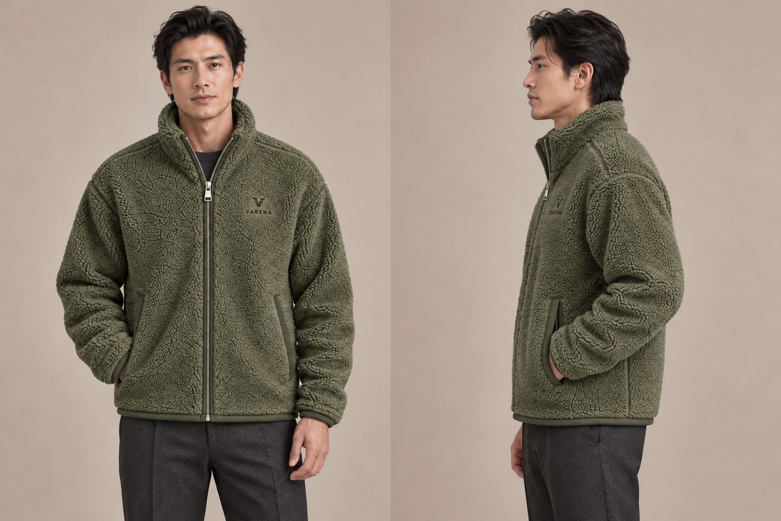 Polaire bouclée — Homme — Vert kaki