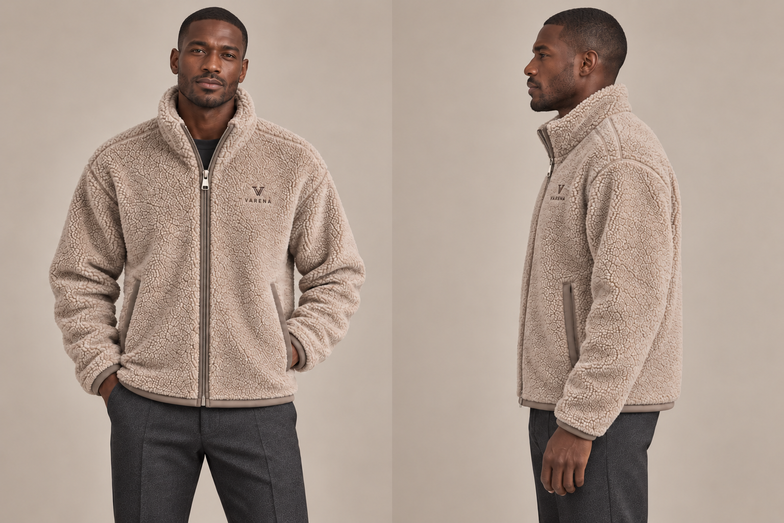 Polaire bouclée — Homme — Taupe